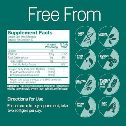 Ovega 3 non GMO fish free EPA and DHA dietary supplement container cap view