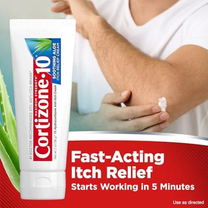Maximum strength hydrocortisone cream with aloe for bug bites and skin rashes.