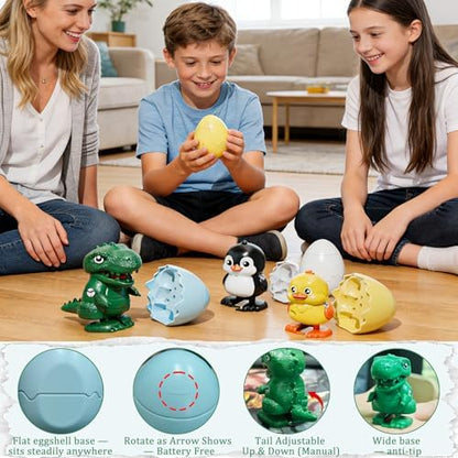 PMDYBY interactive wind up dinosaur egg package containing one reusable green tyrannosaurus rex figurine
