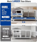 Large Rabbit Hutch Indoor, Bunny Cage Outdoor with Chew-Proof Ramp, 2-Story Guinea Pig Cages with 6 Wheels, 3 Pull-Out Trays, Waterproof Asphalt Roof, 62" L - Grey - Image 4