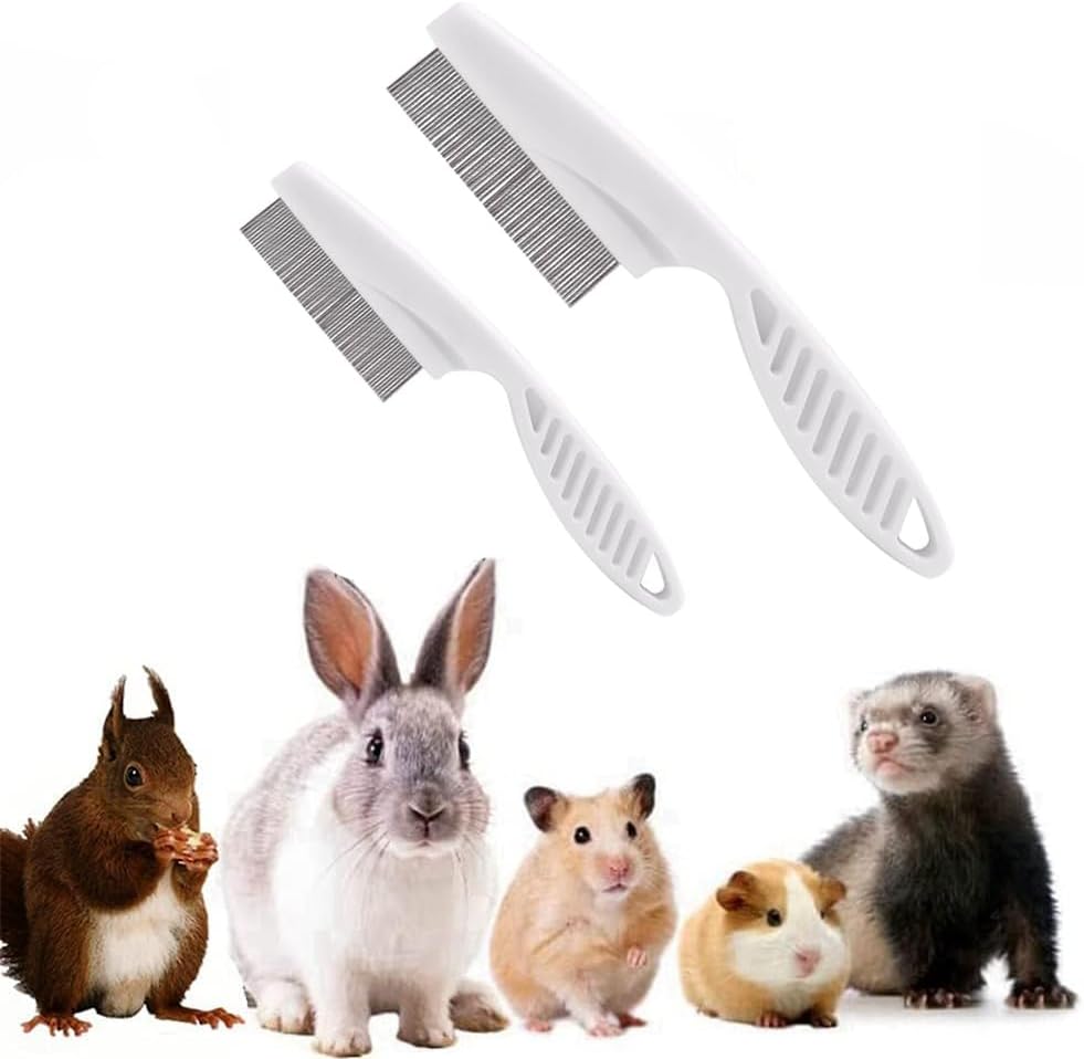 Awhao small animal grooming comb front view showcasing the fine stainless steel teeth for pet tear stain removal.