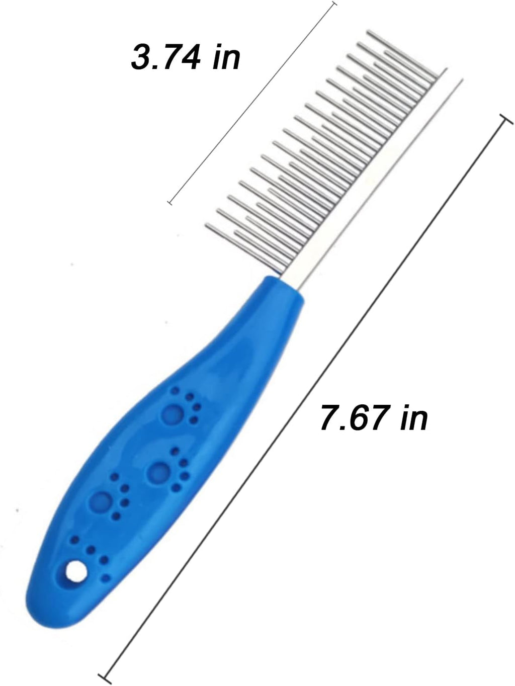 Close up view of the alternating long and short stainless steel teeth on the detangling tool