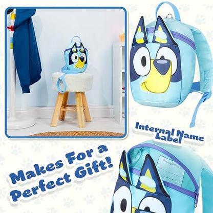 Bluey backpack showing the safety harness attachment