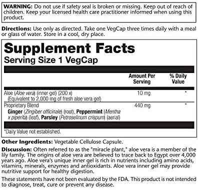 Solaray True Herbs Aloe Vera vegan capsules bottle showcasing non GMO labels