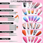 Detailed view of pink-handled nail art brushes from Fandamei