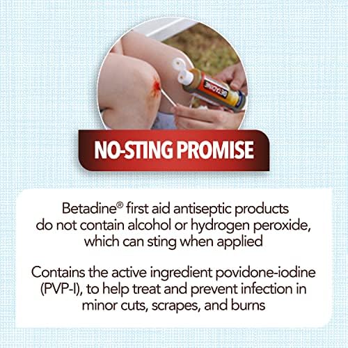 Eight fluid ounce packaging of Betadine antiseptic solution showing directions