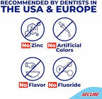 Back of Secure denture adhesive packaging showing directions for upper and lower applications