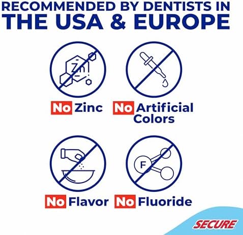 Back of Secure denture adhesive packaging showing directions for upper and lower applications