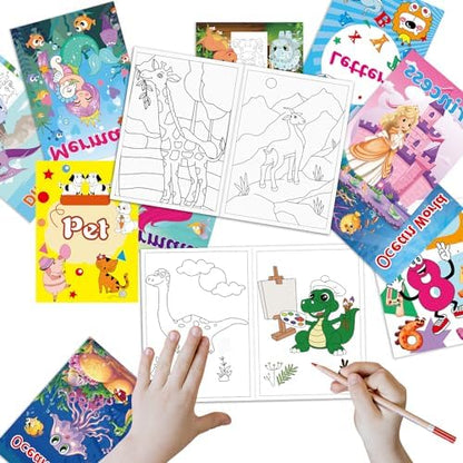 Open page of the premium imported children booklet showcasing the double sided non repeating educational illustrations.