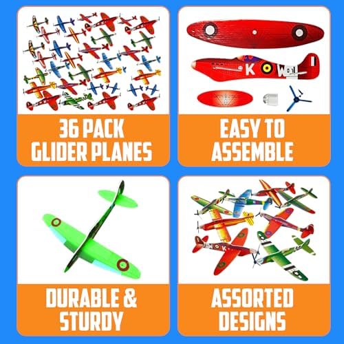 Bedwina 36 Pack 8 Inch Bomber Airplane Gliders showing the twelve different World War II designs.
