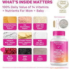 Pink Stork prenatal vitamins bottle showing key nutrient labels