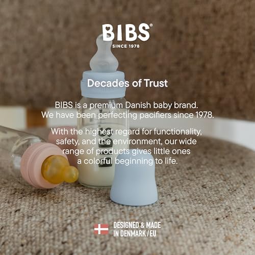 BIBS anti colic round bottle nipples side view highlighting the flexible latex material