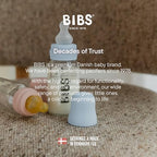 BIBS anti colic round bottle nipples side view highlighting the flexible latex material
