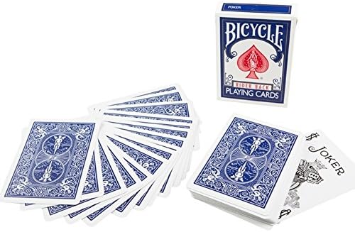 Magic Makers tapered magic trick deck showing blue Rider Back playing cards spread out smoothly