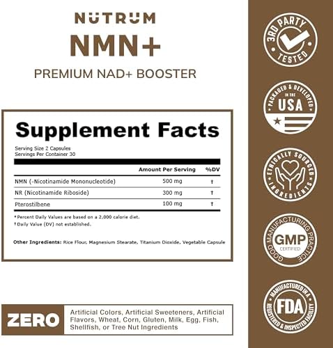 Nutrum cellular energy supplement capsules poured out next to bottle