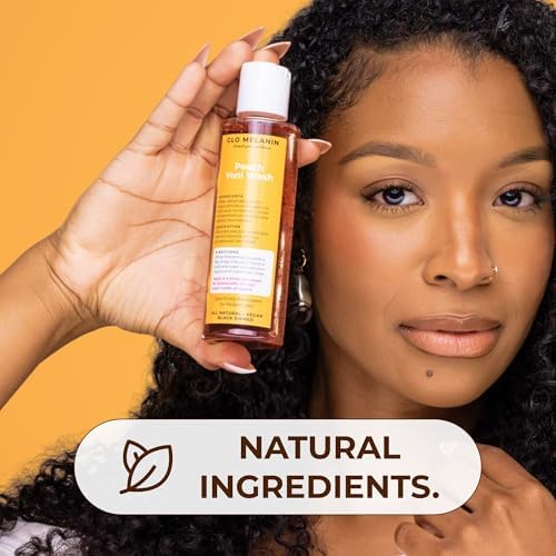 USA imported Glo Melanin peach yoni wash for daily feminine hygiene.