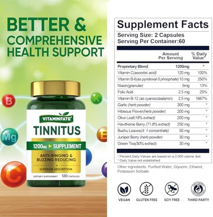 Natural ear health supplement bottle showing 60 day supply