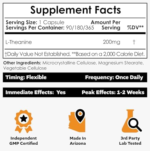 Nootropics Depot L-Theanine supplement bottle side label with nutritional facts