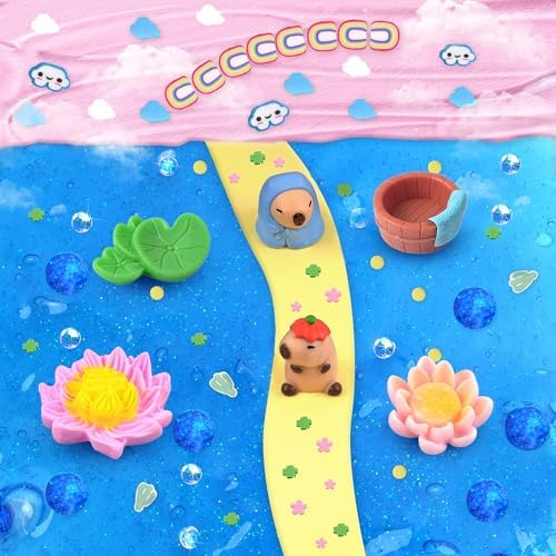 Joytry Capybara Slime Kit ASMR elements showing the addition of white foam beads for satisfying crunching sound effects