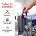 Hands-free fish tank refill tool attached to a standard aquarium hose.