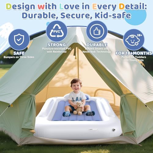 Deeteck portable kids air mattress set with high speed pump and carry case side view