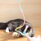 LASOCUHOO cat string toy packaging highlighting the colorful teaser ribbons for indoor cats