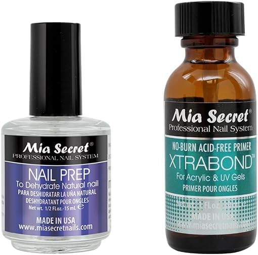 Mia Secret professional natural nail prep and xtra bond primer set front view bottle packaging