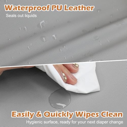 Close up of wipeable vegan leather changing mat surface