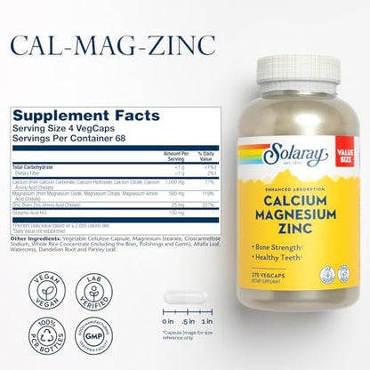 Solaray supplement label highlighting 1000mg calcium content.
