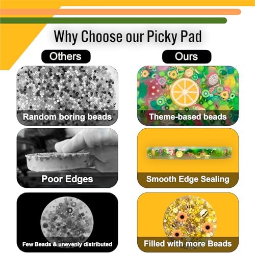 Green themed Fruit picky pad showing embedded citrus slices and colorful craft beads.