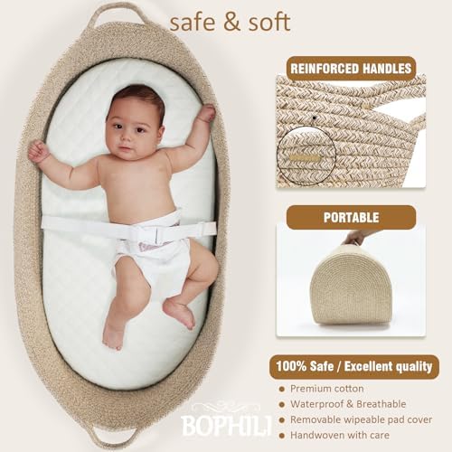 Bophili cotton rope Moses basket with waterproof changing pad