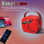 Red electronic karaoke toy console demonstrating the back panel ports including TF card slot