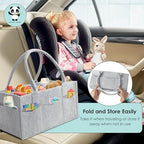 Hiphop Panda dual-color diaper caddy set in grey and oatmeal lifestyle view