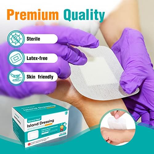 Individually wrapped General Medi island gauze dressings showing clean packaging for sterile application