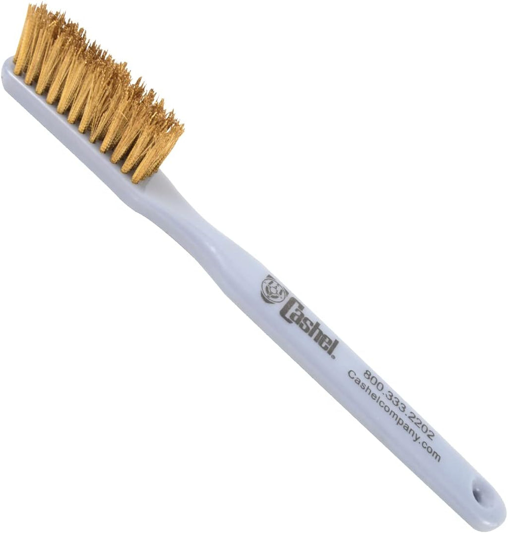 Cashel hook and loop brush front view showing brass bristles and handle