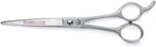 Dubl Duck Mercedes 7.5-Inch curved pet shears close-up of ice-tempered stainless steel blade