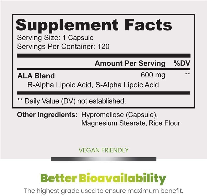 Simply Natures Pure Alpha Lipoic Acid 120 capsules bottle side profile