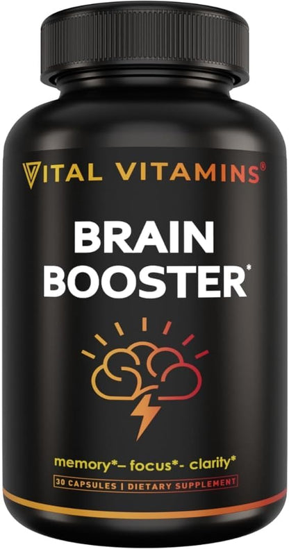 Vital Vitamins Brain Supplement bottle front view displaying the memory and focus formula