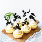 Black glitter motocross cupcake decorations for boys birthday party