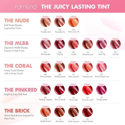 Romand hydrating non sticky lip stain bottle showing official product details