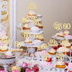 Decorative gold cupcake picks for milestone birthday