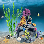Gofylin fish tank accessories arranged inside an aquatic setup showing realistic textures