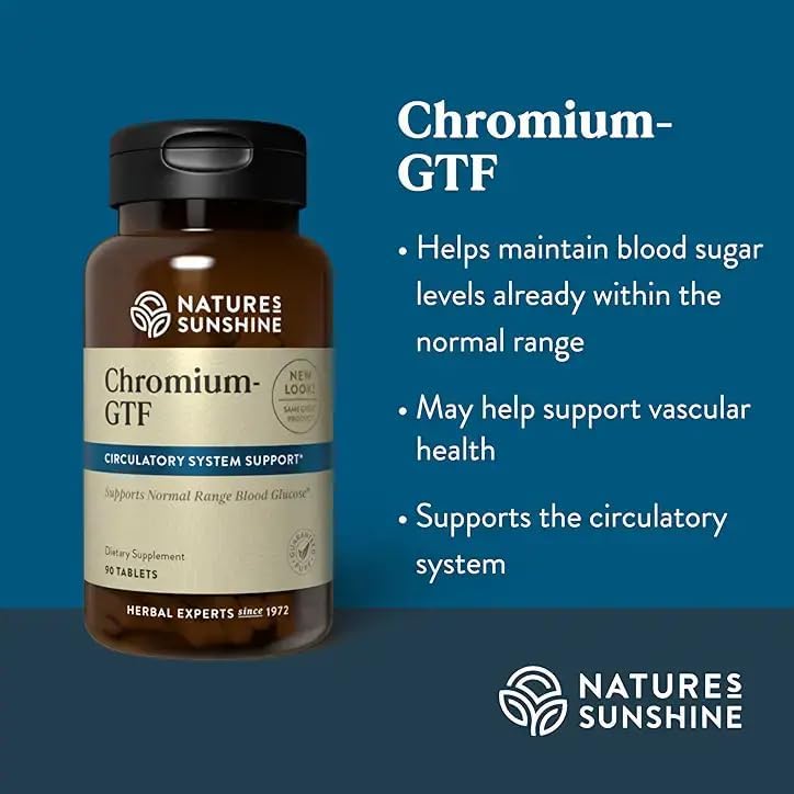 Nature's Sunshine Chromium Glucose Tolerance Factor supplement bottle showing dietary facts