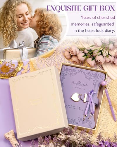 Close up of the golden heart-shaped lock on the lavender journal