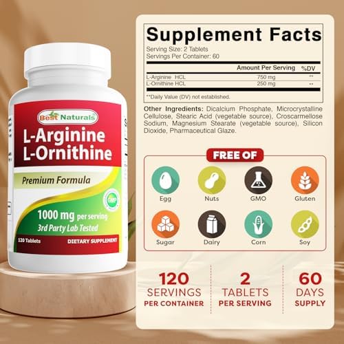 Best Naturals amino acid supplement 120 tablets label details