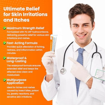 Detail of packaging showing 1 percent USP maximum strength hydrocortisone.
