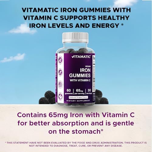 Vitamatic iron sixty milligram gummies with vitamin c supplement facts