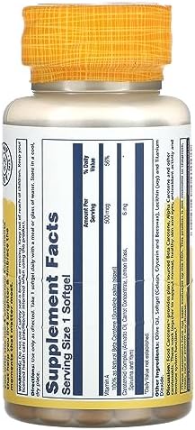 Solaray Food Carotene plant source dietary supplement capsules supplement facts panel