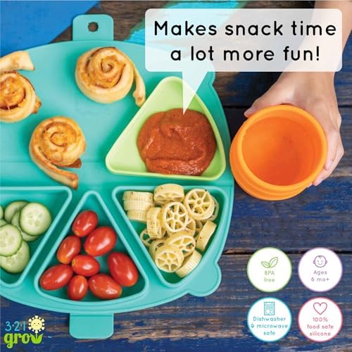 321 Grow silicone snack container being loaded into a home dishwasher for easy cleaning