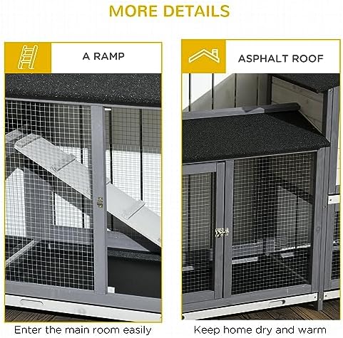 PawHut light gray rabbit hutch full setup